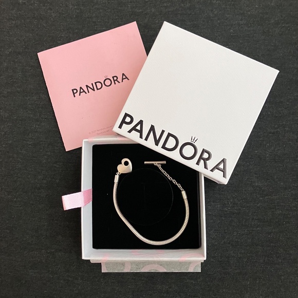 Pandora Sterling Silver T-Bar Heart 7" Bracelet - New In Box - Picture 2 of 3
